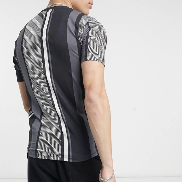River Island ASOS Striped Grey Graphic T-shirt Muscle Fitted Tight Small - Picture 3 of 12